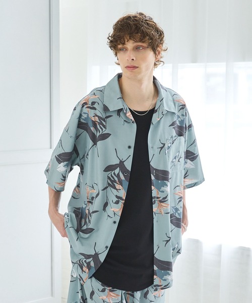 CTHY（シティ）の「オープンカラーリラックスフィットハーフスリーブシャツ（シャツ/ブラウス・メンズ・ブラック/グレー/ブルー/ブラック系/グリーン系・S/M/L/XL）」の4枚目の写真