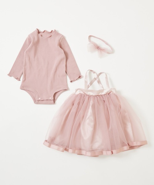 devirock(デビロック)の「フォーマル ベビー ガールズ ロンパース 3点セット(ドレス・キッズ・アイボリー/ピンク系3・70cm/80cm)」の5枚目の写真
