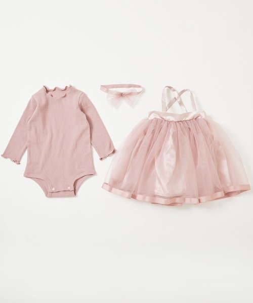 devirock(デビロック)の「フォーマル ベビー ガールズ ロンパース 3点セット(ドレス・キッズ・アイボリー/ピンク系3・70cm/80cm)」の8枚目の写真