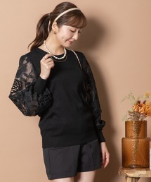 袖レースプルオーバーニット