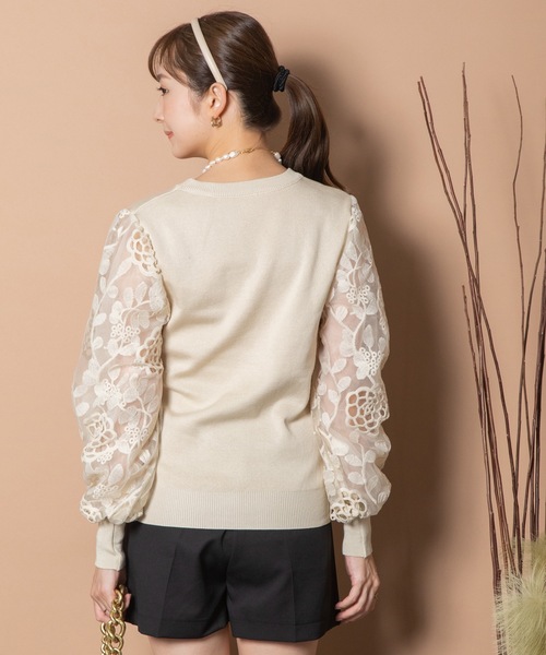 MHBG TOKYO（エムエイチビージートーキョー）の「袖レースプルオーバーニット（ニット/セーター・レディース・ブラック/ベージュ/グレー・FREE）」の7枚目の写真