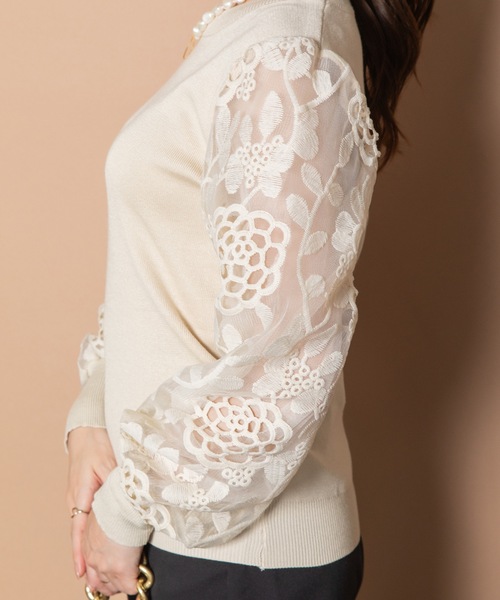MHBG TOKYO（エムエイチビージートーキョー）の「袖レースプルオーバーニット（ニット/セーター・レディース・ブラック/ベージュ/グレー・FREE）」の8枚目の写真