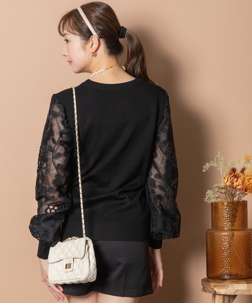 MHBG TOKYO（エムエイチビージートーキョー）の「袖レースプルオーバーニット（ニット/セーター・レディース・ブラック/ベージュ/グレー・FREE）」の15枚目の写真