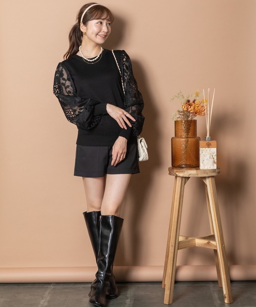 MHBG TOKYO（エムエイチビージートーキョー）の「袖レースプルオーバーニット（ニット/セーター・レディース・ブラック/ベージュ/グレー・FREE）」の17枚目の写真