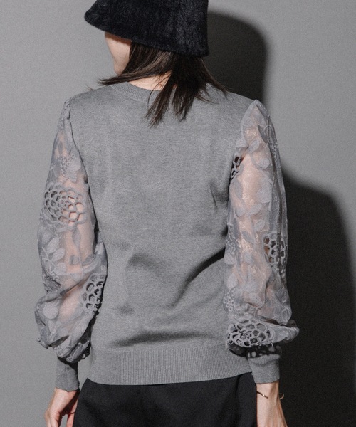 MHBG TOKYO（エムエイチビージートーキョー）の「袖レースプルオーバーニット（ニット/セーター・レディース・ブラック/ベージュ/グレー・FREE）」の21枚目の写真