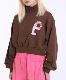 PプリントハーフZIPクロップドスウェット