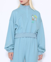 PプリントハーフZIPクロップドスウェット