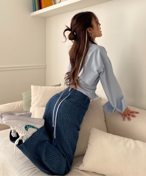 Chick(チック)の「▲Cross Back Short Shirt / クロスショート丈シャツ(シャツ/ブラウス・レディース・ブラック/ライトブルー・FREE)」の7枚目の写真