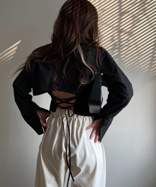 Chick(チック)の「▲Cross Back Short Shirt / クロスショート丈シャツ(シャツ/ブラウス・レディース・ブラック/ライトブルー・FREE)」の13枚目の写真