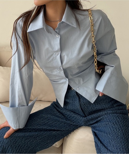 Chick(チック)の「▲Cross Back Short Shirt / クロスショート丈シャツ(シャツ/ブラウス・レディース・ブラック/ライトブルー・FREE)」の4枚目の写真