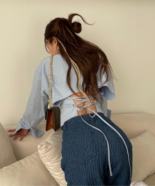 Chick(チック)の「▲Cross Back Short Shirt / クロスショート丈シャツ(シャツ/ブラウス・レディース・ブラック/ライトブルー・FREE)」の8枚目の写真
