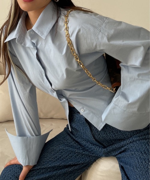 Chick(チック)の「▲Cross Back Short Shirt / クロスショート丈シャツ(シャツ/ブラウス・レディース・ブラック/ライトブルー・FREE)」の3枚目の写真