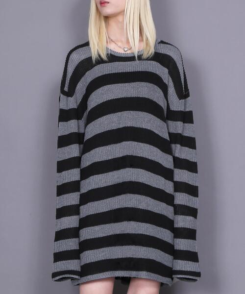 Figments(フィグメンツ)の「オーバーサイズボーダーニット(ニット/セーター・レディース・グレー/パープル・FREE)」の19枚目の写真