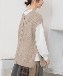 ケーブルニットベスト×ロンTセット