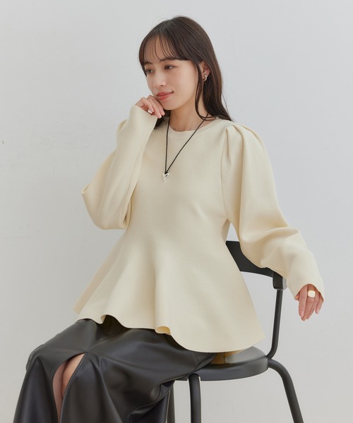 VIS（ビス）の「【洗える】ペプラムニットプルオーバー（ニット/セーター・レディース・ブラック/ライトグレー/キナリ・FREE）」の4枚目の写真