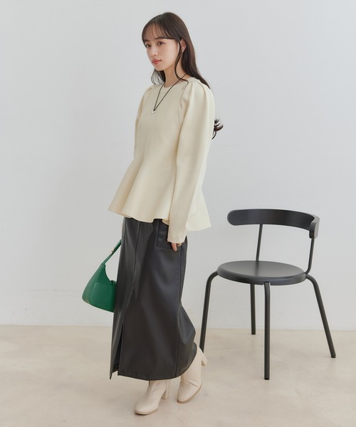 VIS（ビス）の「【洗える】ペプラムニットプルオーバー（ニット/セーター・レディース・ブラック/ライトグレー/キナリ・FREE）」の7枚目の写真