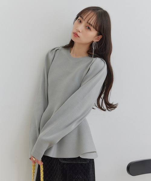 VIS（ビス）の「【洗える】ペプラムニットプルオーバー（ニット/セーター・レディース・ブラック/ライトグレー/キナリ・FREE）」の8枚目の写真