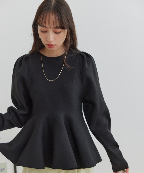 VIS（ビス）の「【洗える】ペプラムニットプルオーバー（ニット/セーター・レディース・ブラック/ライトグレー/キナリ・FREE）」の12枚目の写真