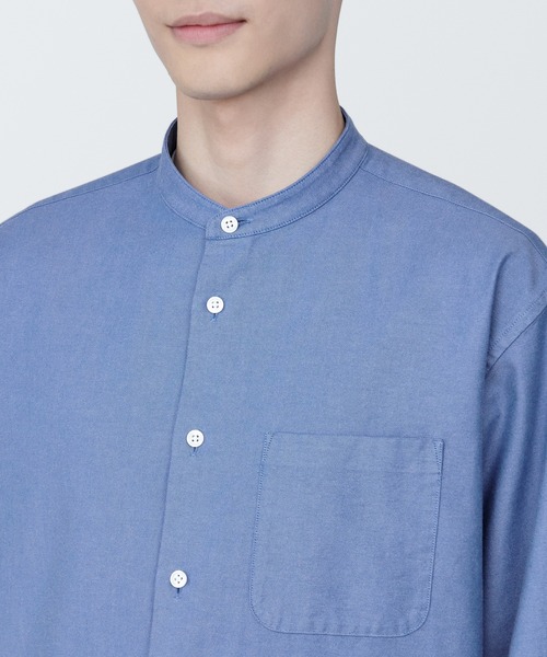 セール】紳士 洗いざらしオックススタンドカラー長袖シャツ（シャツ