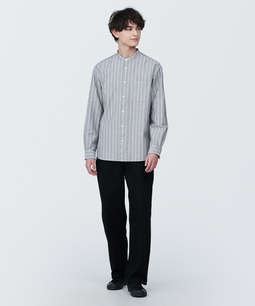 セール】紳士 洗いざらしオックススタンドカラー長袖シャツ（シャツ