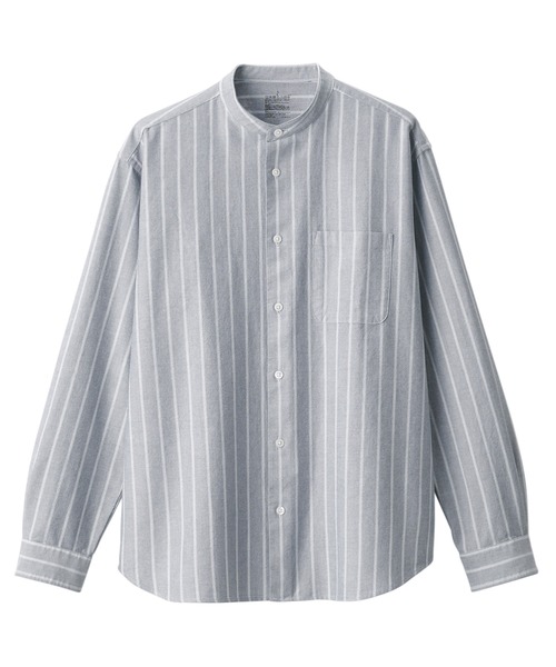 セール】紳士 洗いざらしオックススタンドカラー長袖シャツ（シャツ