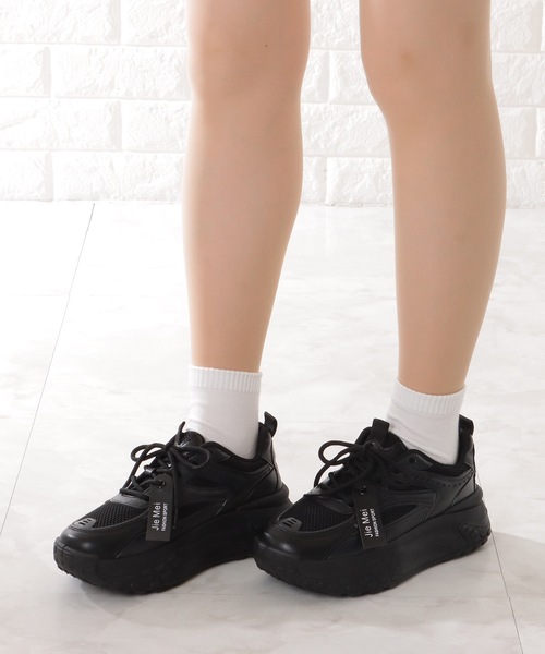 Lace Ladies(レースレディース)の「メッシュ ストラップ 厚底 ダッド スニーカー(スニーカー・レディース・ブラック/アイボリー・23/24/22.5/24.5/23.5)」の4枚目の写真