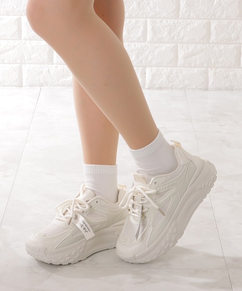 Lace Ladies(レースレディース)の「メッシュ ストラップ 厚底 ダッド スニーカー(スニーカー・レディース・ブラック/アイボリー・23/24/22.5/24.5/23.5)」の12枚目の写真