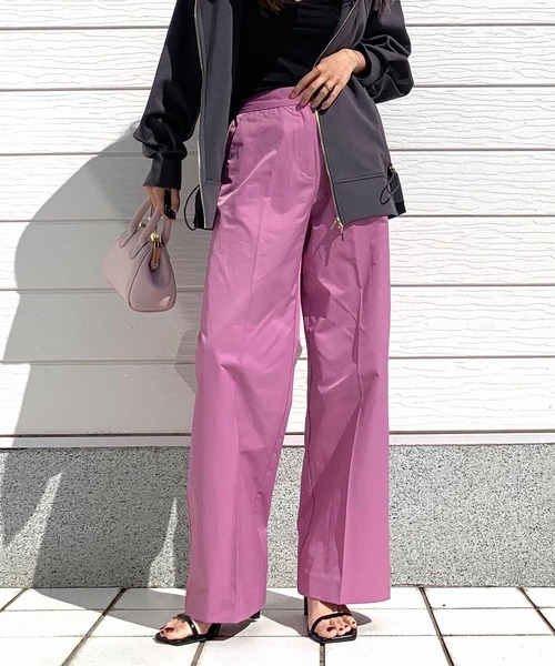 Q（キュー）の「ナイロン混カラーパンツ（その他パンツ・レディース・ピンク/ベージュ・MEDIUM）」の2枚目の写真