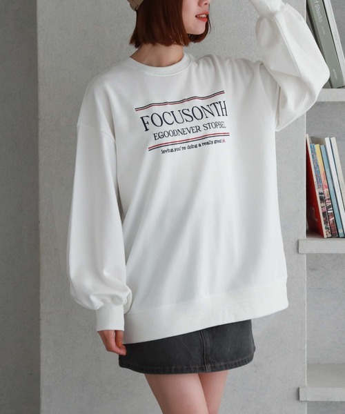 刺繍ロゴスウェット トレーナー スウェット ランダム刺繍ロゴスウェット レディース