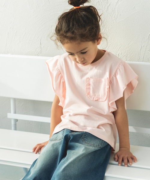 pairmanon（ペアマノン）の「ビッグフリル 胸ポケットTシャツ（Tシャツ/カットソー・キッズ・ブラック系その他/ライトピンク/ブルー/ピンク・90/100/110/120/130/140/150）」の4枚目の写真