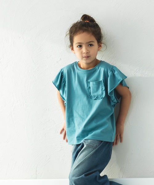 pairmanon（ペアマノン）の「ビッグフリル 胸ポケットTシャツ（Tシャツ/カットソー・キッズ・ブラック系その他/ライトピンク/ブルー/ピンク・90/100/110/120/130/140/150）」の3枚目の写真