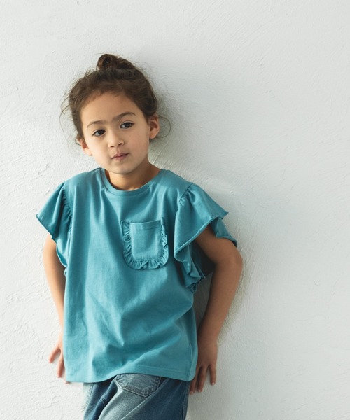 pairmanon（ペアマノン）の「ビッグフリル 胸ポケットTシャツ（Tシャツ/カットソー・キッズ・ブラック系その他/ライトピンク/ブルー/ピンク・90/100/110/120/130/140/150）」の11枚目の写真