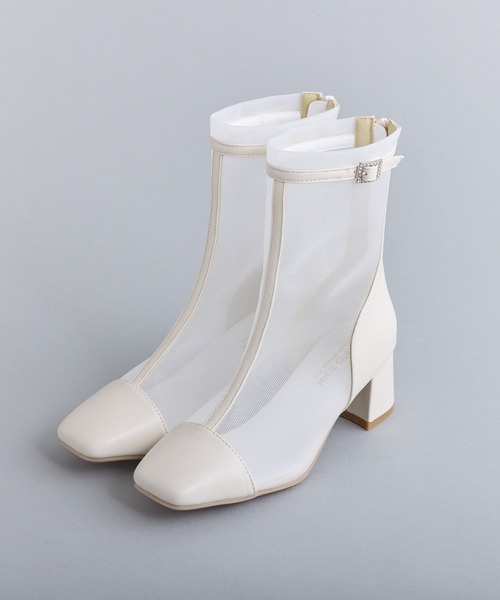 one after another NICE CLAUP(ワンアフターアナザーナイスクラップ)の「シアーショートブーツ(ブーツ・レディース・ブラック/アイボリー/オフホワイト・S/M/L)」の16枚目の写真