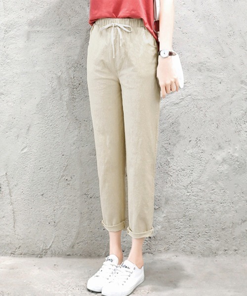 Miniministore(ミニミニストア)の「綿麻パンツ ストレートパンツ レディース(チノパンツ・レディース・ブルー/テラコッタ/グリーン/ライトグレー/ホワイト/ネイビー/ベージュ/ライム/ブラック・FREE)」の6枚目の写真