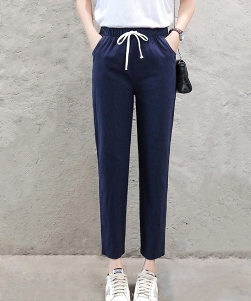 Miniministore(ミニミニストア)の「綿麻パンツ ストレートパンツ レディース(チノパンツ・レディース・ブルー/テラコッタ/グリーン/ライトグレー/ホワイト/ネイビー/ベージュ/ライム/ブラック・FREE)」の8枚目の写真