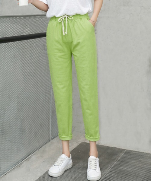 Miniministore(ミニミニストア)の「綿麻パンツ ストレートパンツ レディース(チノパンツ・レディース・ブルー/テラコッタ/グリーン/ライトグレー/ホワイト/ネイビー/ベージュ/ライム/ブラック・FREE)」の7枚目の写真