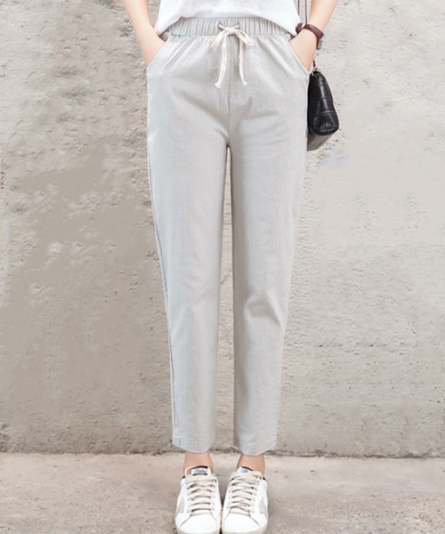Miniministore(ミニミニストア)の「綿麻パンツ ストレートパンツ レディース(チノパンツ・レディース・ブルー/テラコッタ/グリーン/ライトグレー/ホワイト/ネイビー/ベージュ/ライム/ブラック・FREE)」の4枚目の写真