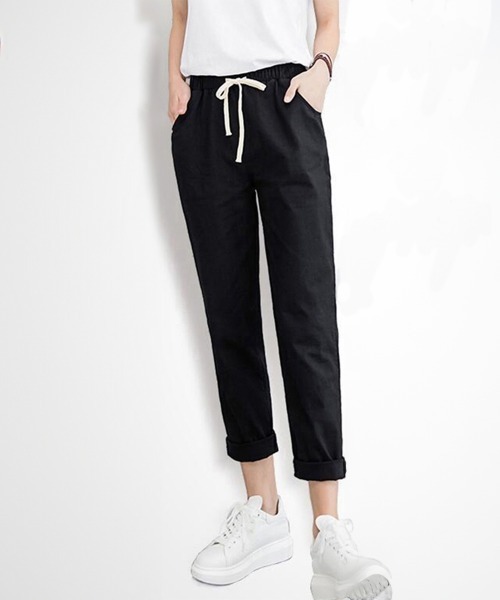 Miniministore(ミニミニストア)の「綿麻パンツ ストレートパンツ レディース(チノパンツ・レディース・ブルー/テラコッタ/グリーン/ライトグレー/ホワイト/ネイビー/ベージュ/ライム/ブラック・FREE)」の3枚目の写真