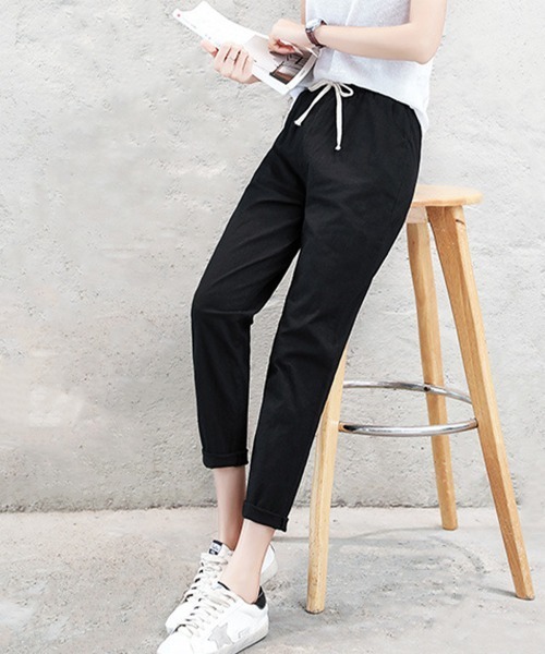 Miniministore(ミニミニストア)の「綿麻パンツ ストレートパンツ レディース(チノパンツ・レディース・ブルー/テラコッタ/グリーン/ライトグレー/ホワイト/ネイビー/ベージュ/ライム/ブラック・FREE)」の12枚目の写真