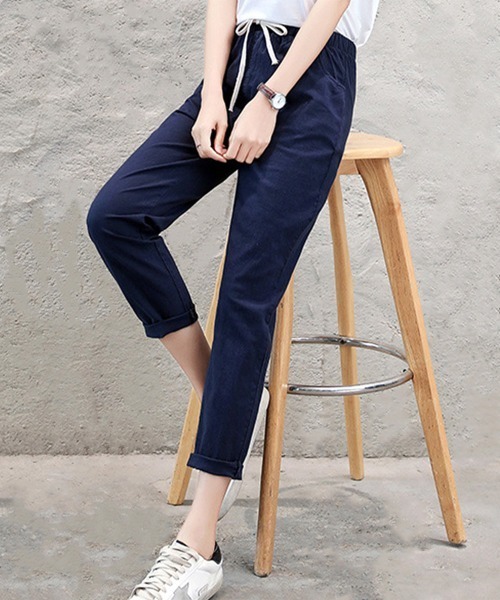 Miniministore(ミニミニストア)の「綿麻パンツ ストレートパンツ レディース(チノパンツ・レディース・ブルー/テラコッタ/グリーン/ライトグレー/ホワイト/ネイビー/ベージュ/ライム/ブラック・FREE)」の14枚目の写真
