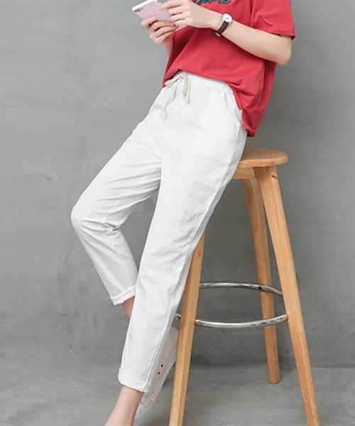 Miniministore(ミニミニストア)の「綿麻パンツ ストレートパンツ レディース(チノパンツ・レディース・ブルー/テラコッタ/グリーン/ライトグレー/ホワイト/ネイビー/ベージュ/ライム/ブラック・FREE)」の16枚目の写真