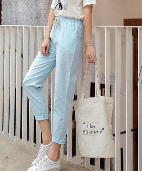Miniministore(ミニミニストア)の「綿麻パンツ ストレートパンツ レディース(チノパンツ・レディース・ブルー/テラコッタ/グリーン/ライトグレー/ホワイト/ネイビー/ベージュ/ライム/ブラック・FREE)」の21枚目の写真