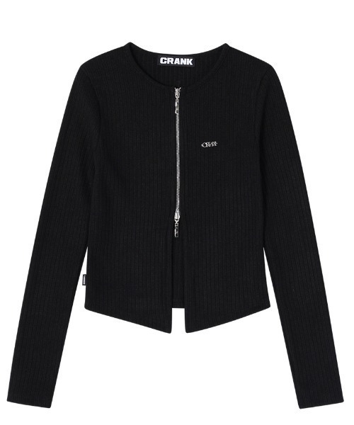 CRANK(クランク)の「A'GEM/9 × .kom 『CRANK/クランク』 RIBBED ZIPPER CARDIGAN/リベットジップカーデ(カーディガン/ボレロ・レディース・ブラック/グレー・FREE)」の11枚目の写真