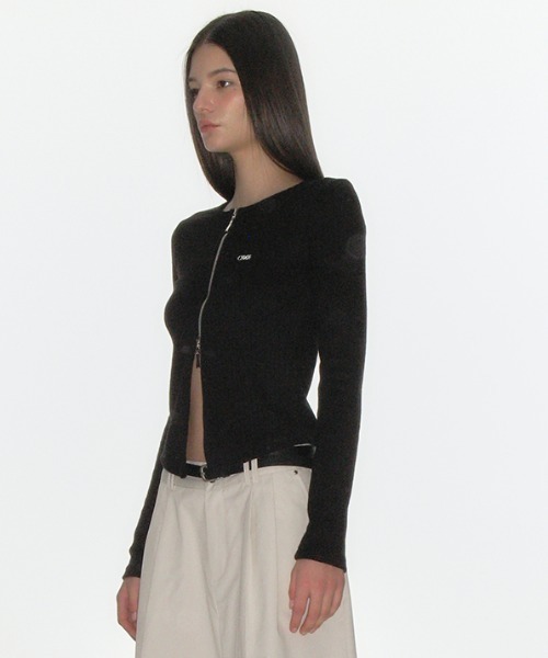 CRANK(クランク)の「A'GEM/9 × .kom 『CRANK/クランク』 RIBBED ZIPPER CARDIGAN/リベットジップカーデ(カーディガン/ボレロ・レディース・ブラック/グレー・FREE)」の5枚目の写真
