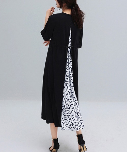Miniministore(ミニミニストア)の「バック切り替え ロングワンピース 上品(ワンピース・レディース・ブラック/カーキ/ホワイト系2/ピンク/ホワイト系1/ベージュ・FREE)」の3枚目の写真