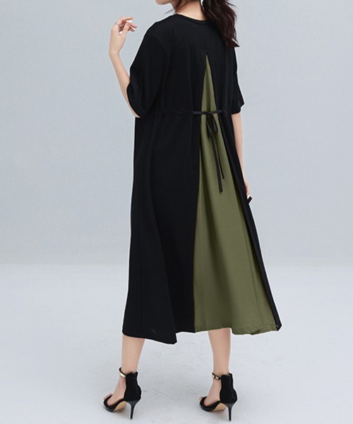 Miniministore(ミニミニストア)の「バック切り替え ロングワンピース 上品(ワンピース・レディース・ブラック/カーキ/ホワイト系2/ピンク/ホワイト系1/ベージュ・FREE)」の5枚目の写真