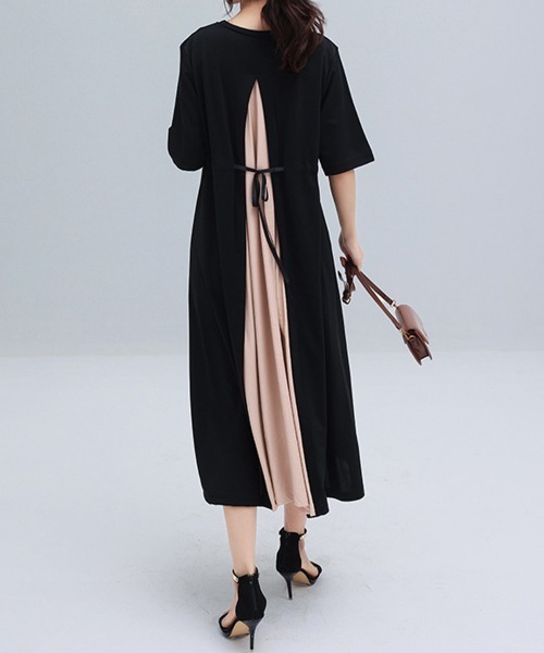 Miniministore(ミニミニストア)の「バック切り替え ロングワンピース 上品(ワンピース・レディース・ブラック/カーキ/ホワイト系2/ピンク/ホワイト系1/ベージュ・FREE)」の6枚目の写真