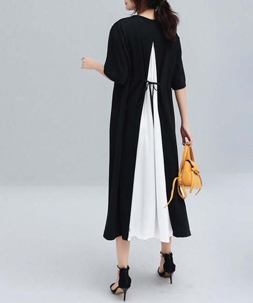 Miniministore(ミニミニストア)の「バック切り替え ロングワンピース 上品(ワンピース・レディース・ブラック/カーキ/ホワイト系2/ピンク/ホワイト系1/ベージュ・FREE)」の10枚目の写真