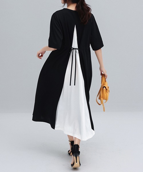 Miniministore(ミニミニストア)の「バック切り替え ロングワンピース 上品(ワンピース・レディース・ブラック/カーキ/ホワイト系2/ピンク/ホワイト系1/ベージュ・FREE)」の11枚目の写真