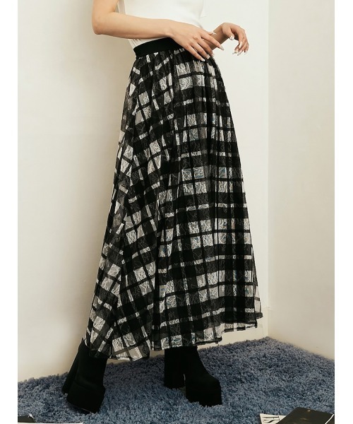 Darich（ダーリッチ）の「ドッキングチェックレースロングスカート